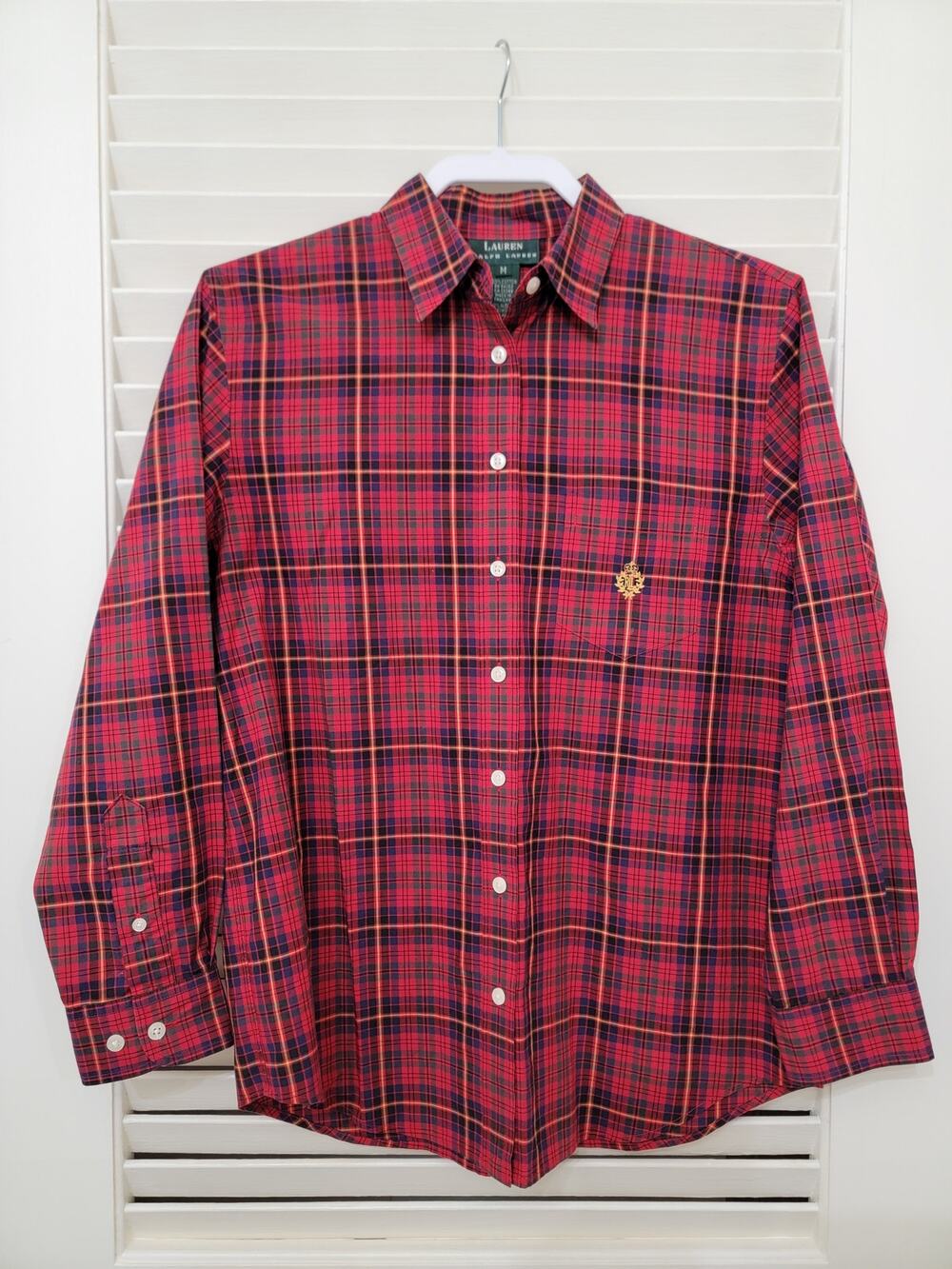 Ralph Lauren Lauren VTG RLL Crest Shirts Womens Med Tartan Button Up Long Sleeve